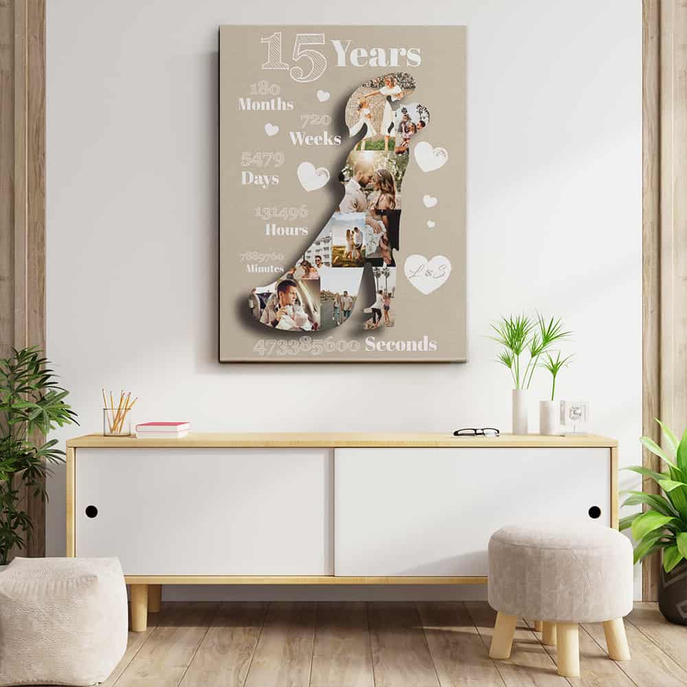 15th Anniversary Happy Bride and Groom Custom Collage Canvas Print