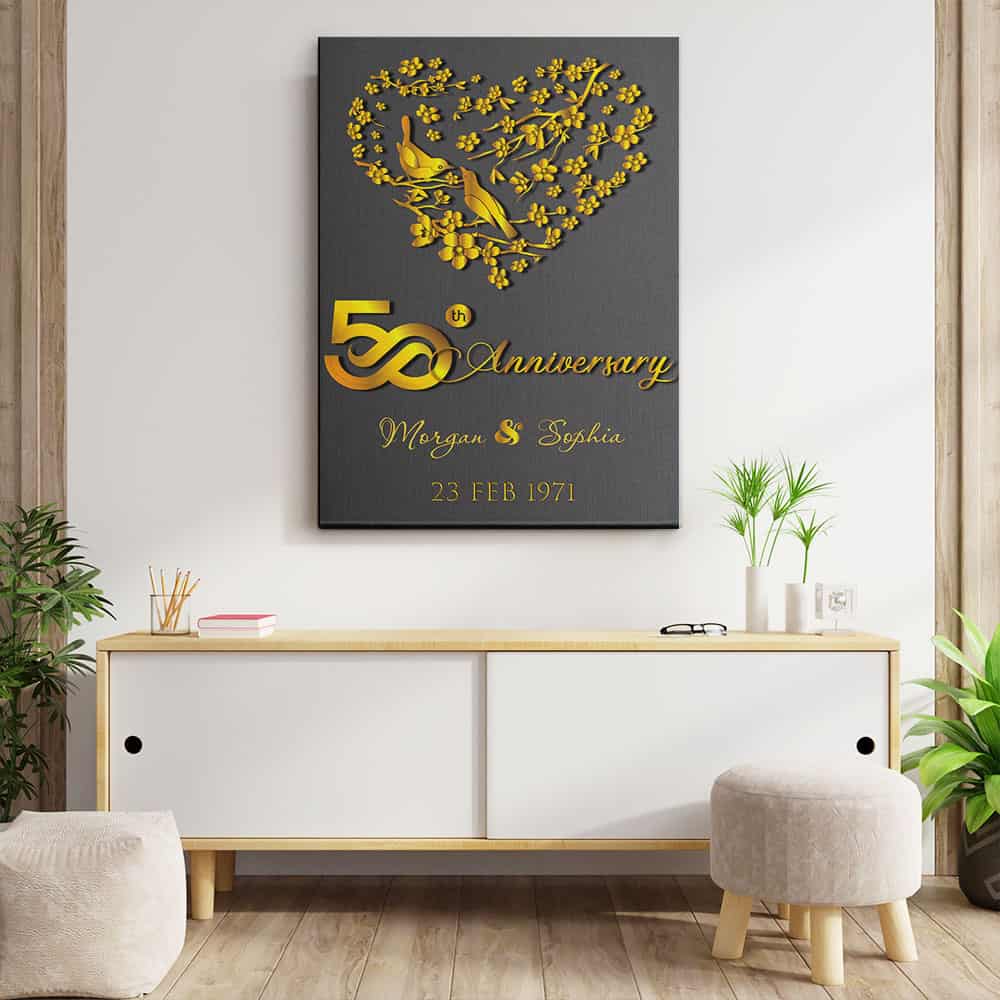 Gold Birds 50 Years Anniversary Custom Canvas Print