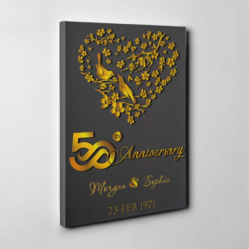 Gold Birds 50 Years Anniversary Custom Canvas Print