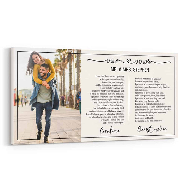 Personalized His and Her Wedding Vows Photo Canvas Print
