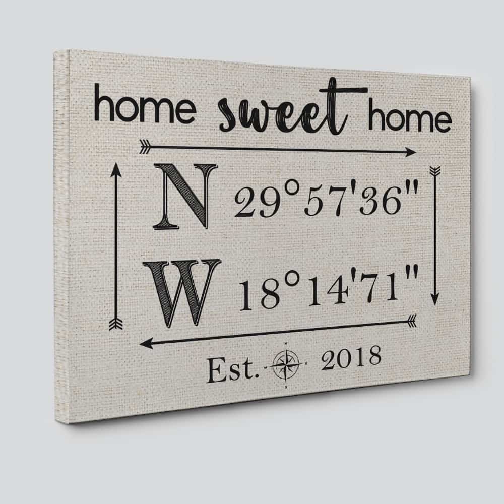 Home Sweet Home Latitude Longitude Canvas Print