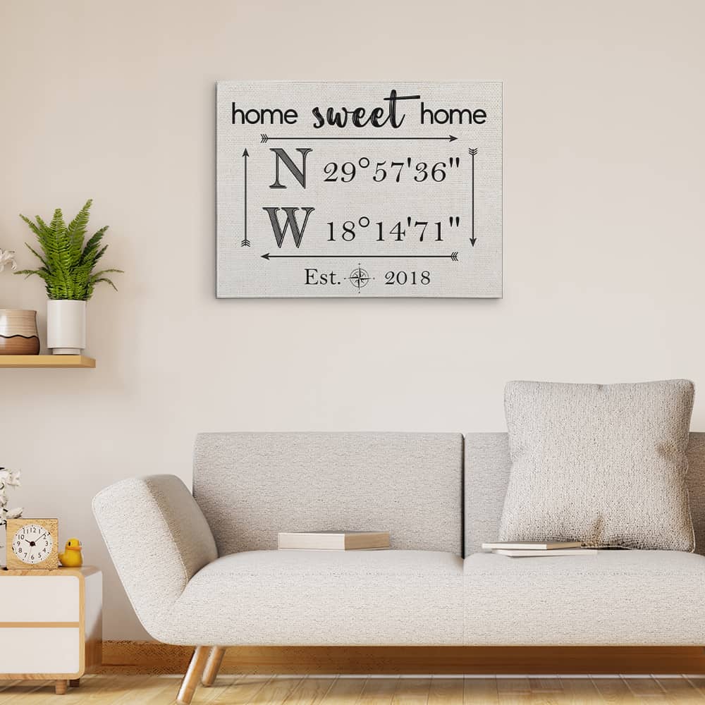 Home Sweet Home Latitude Longitude Canvas Print