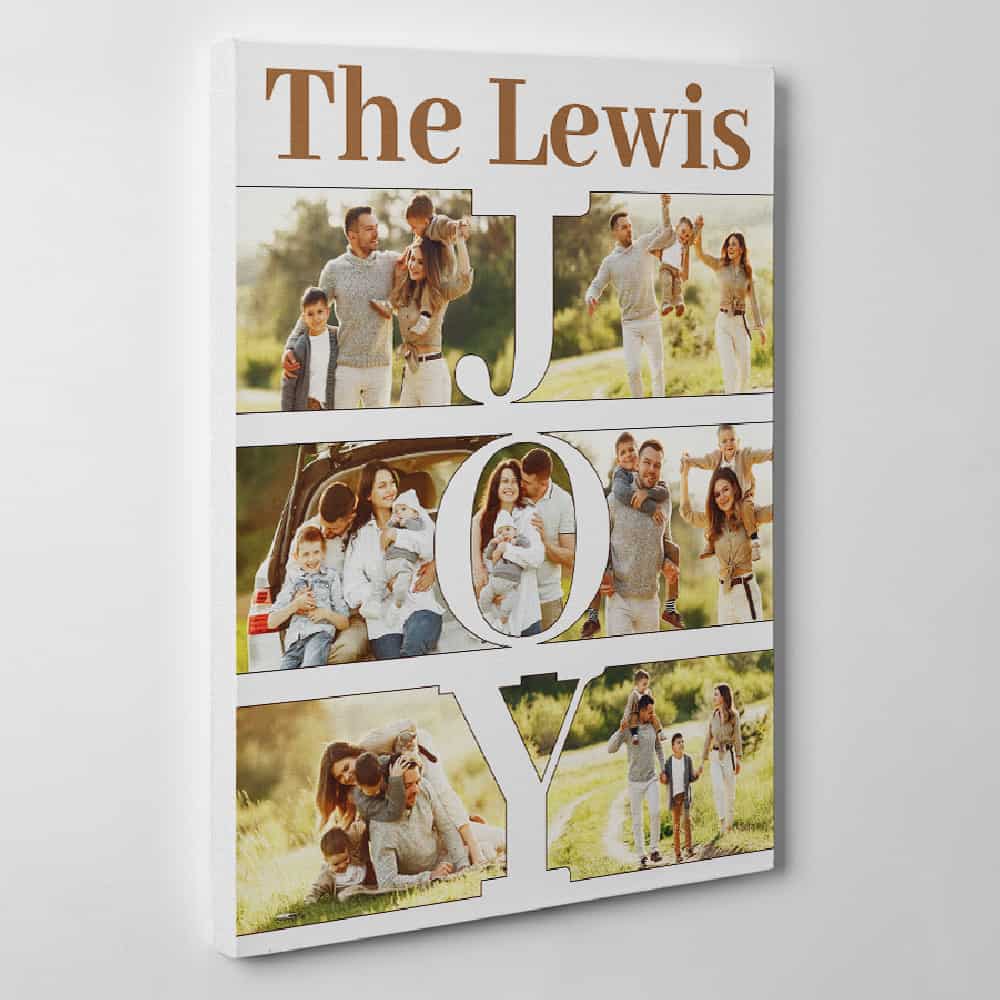 Personalized JOY Photo Collage With Family Name Canvas Print