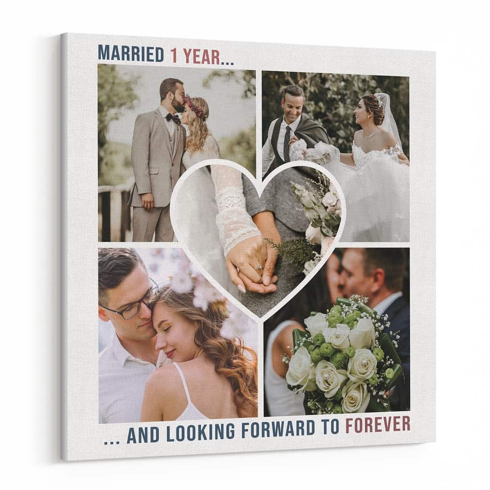 Married 1 Year And Looking Forward To Forever Anniversary Custom Photo Canvas Print A