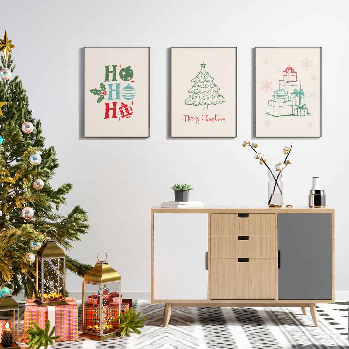 Minimalist Set of 3 Christmas Canvas Print