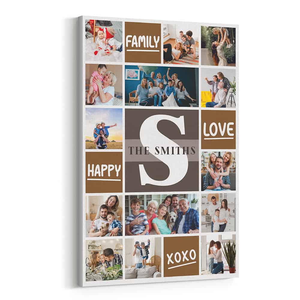 Monogram Family Photo Collage Canvas Print