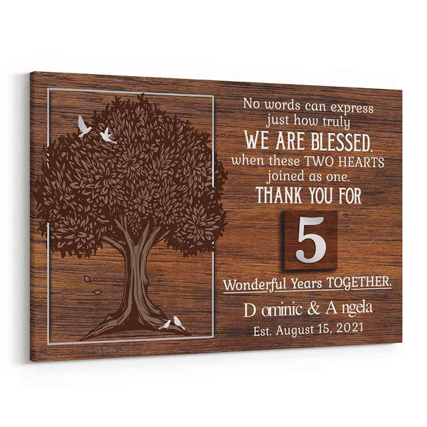 Thank You for 5 Wonderful Years Together Custom Canvas Print