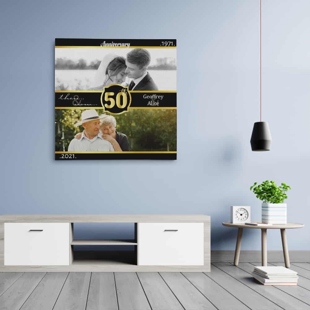50th Wedding Anniversary Then And Now Photo Canvas Print