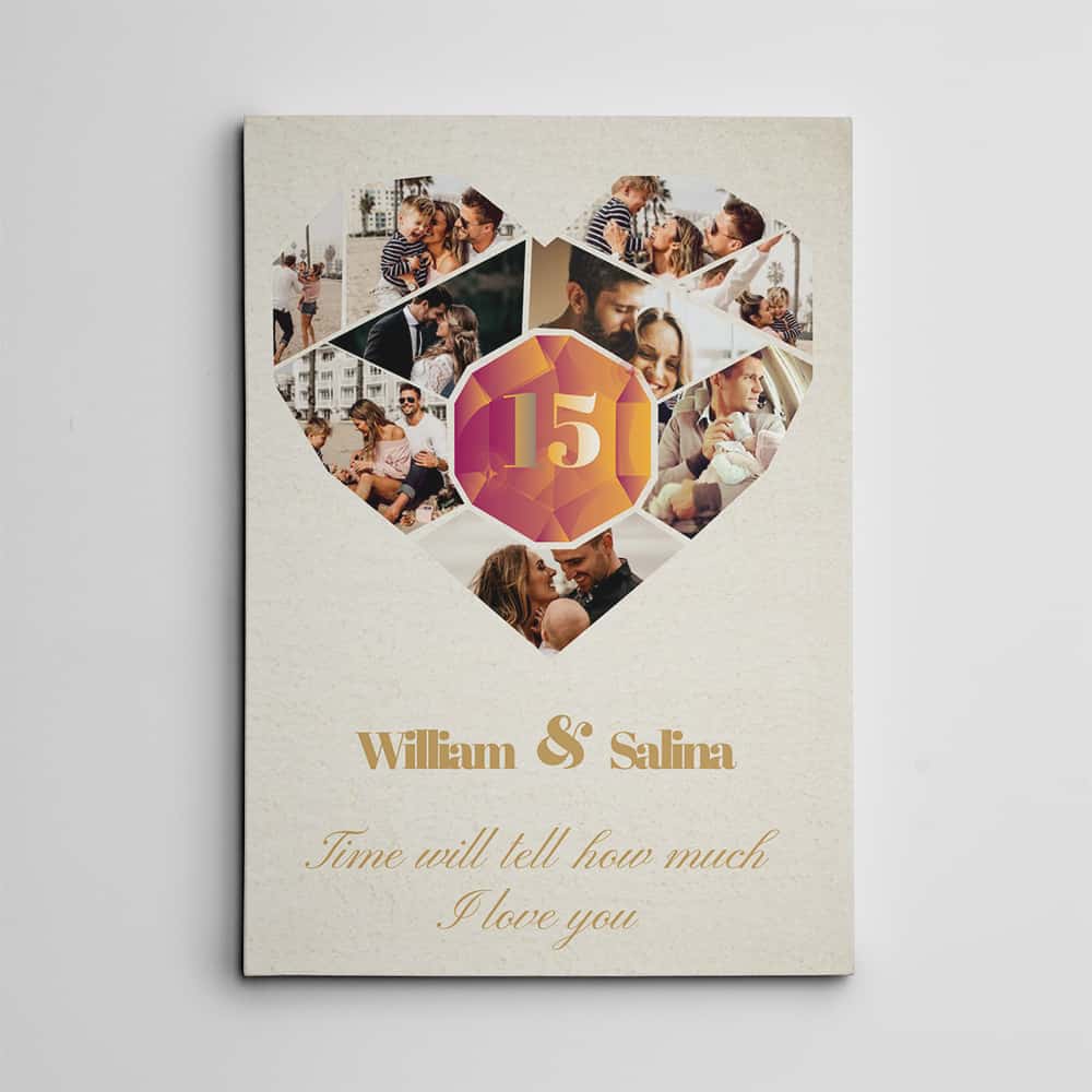 Geometric Heart Photo Collage 15 Years Canvas Print