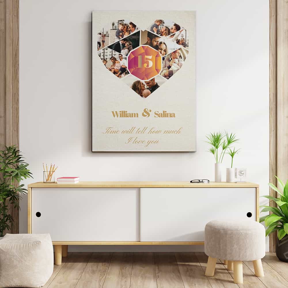 Geometric Heart Photo Collage 15 Years Canvas Print