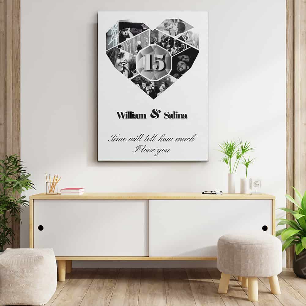 Geometric Heart Photo Collage 15 Years Canvas Print