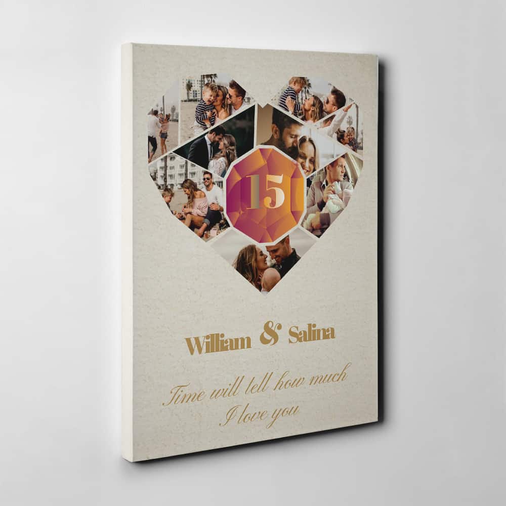 Geometric Heart Photo Collage 15 Years Canvas Print