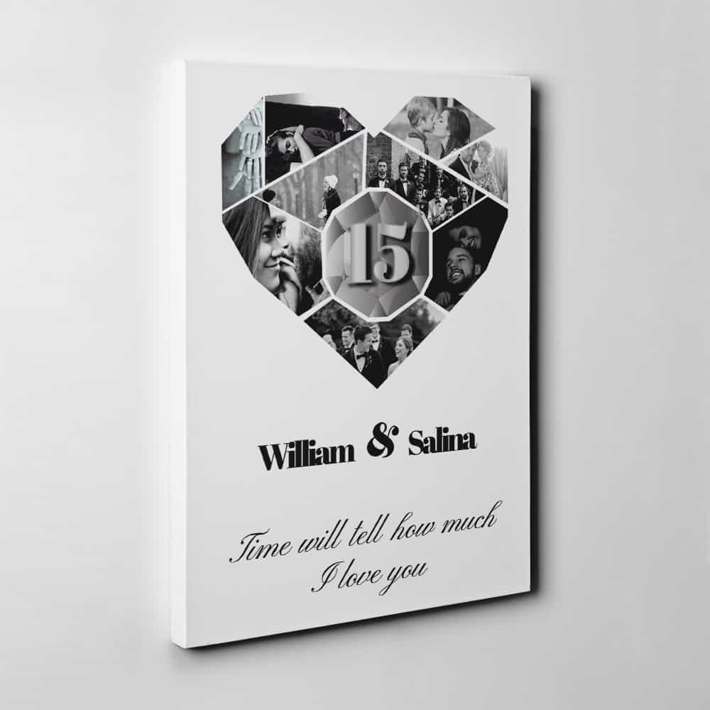 Geometric Heart Photo Collage 15 Years Canvas Print