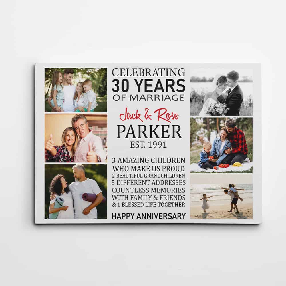 30 Years of Marriage Photo Collage Canvas Print