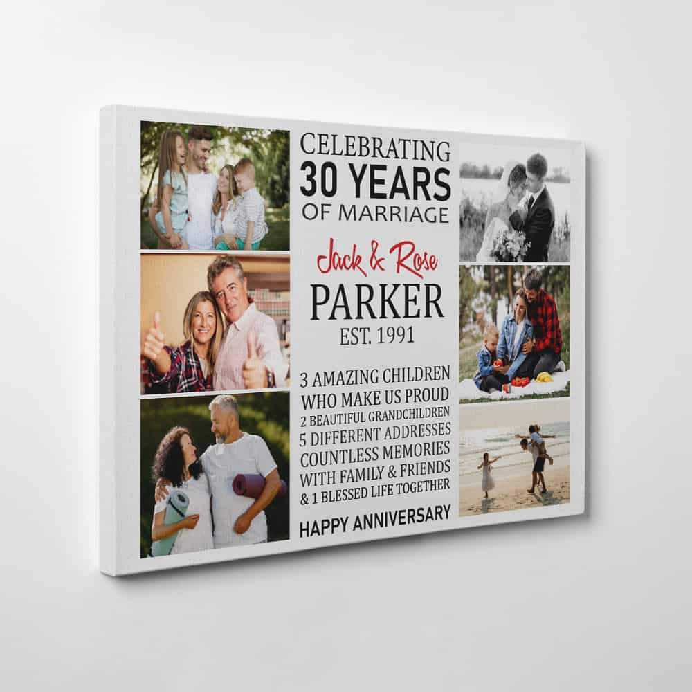 30 Years of Marriage Photo Collage Canvas Print