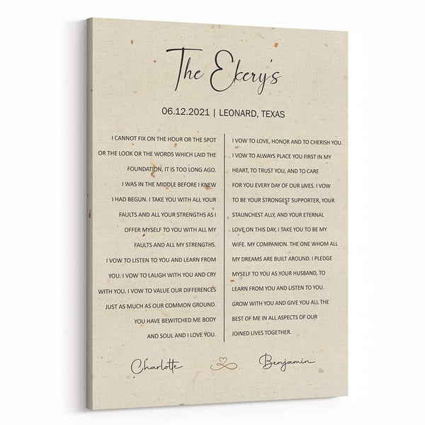 Wedding Vow Custom Text Canvas Print