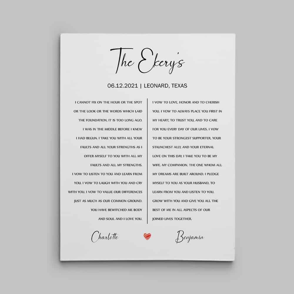 Wedding Vow Custom Text Canvas Print