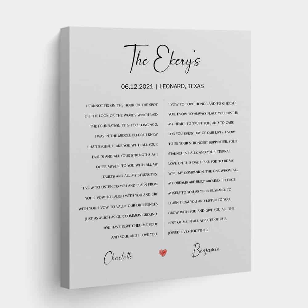 Wedding Vow Custom Text Canvas Print