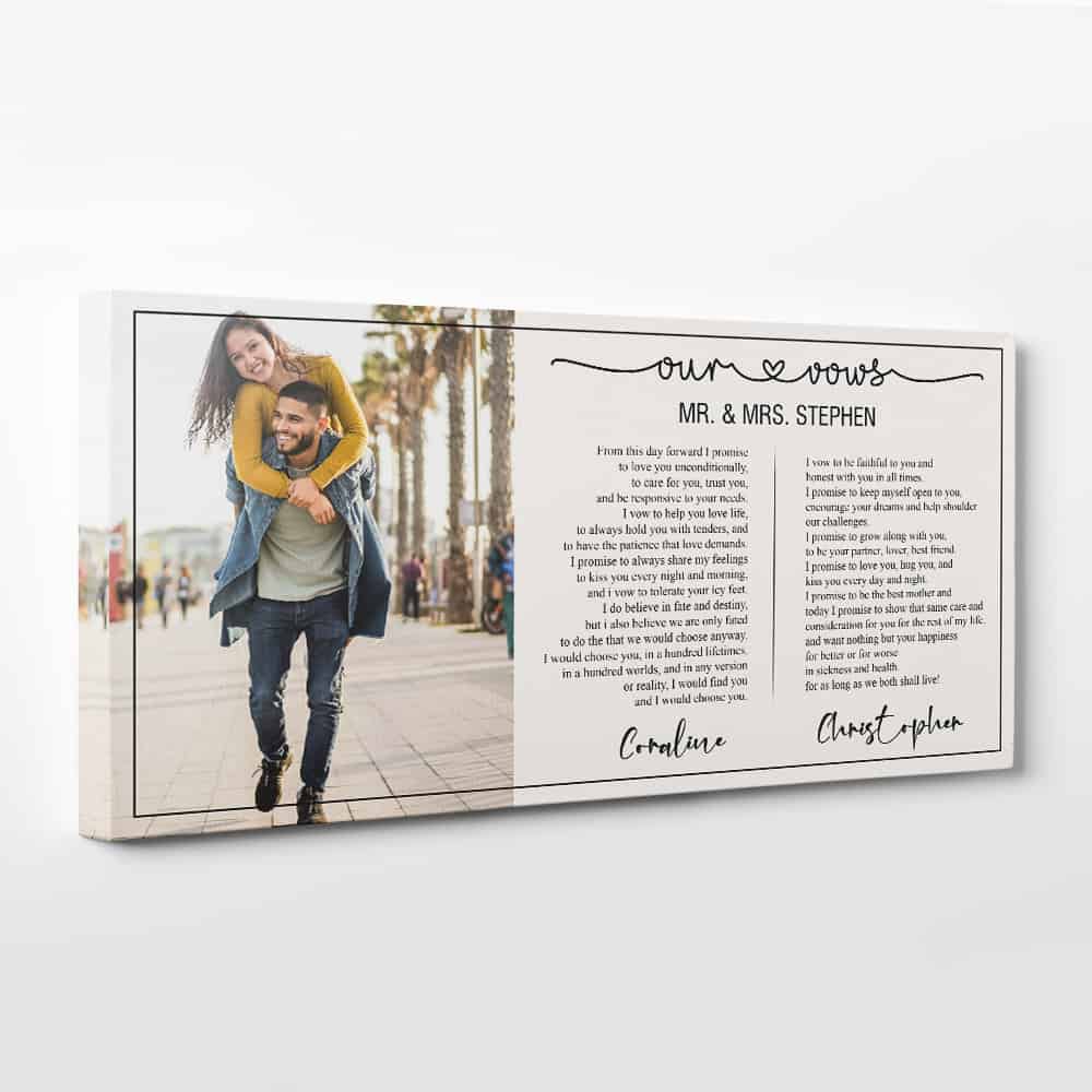 Personalized His and Her Wedding Vows Photo Canvas Print