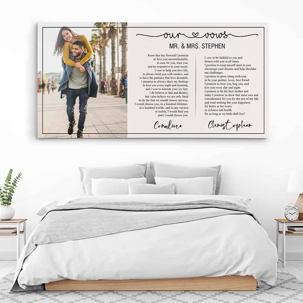 Personalized His and Her Wedding Vows Photo Canvas Print