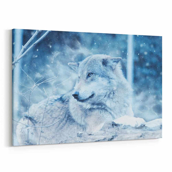 White Wolf Lying Down In The Snow Canvas Wall Art