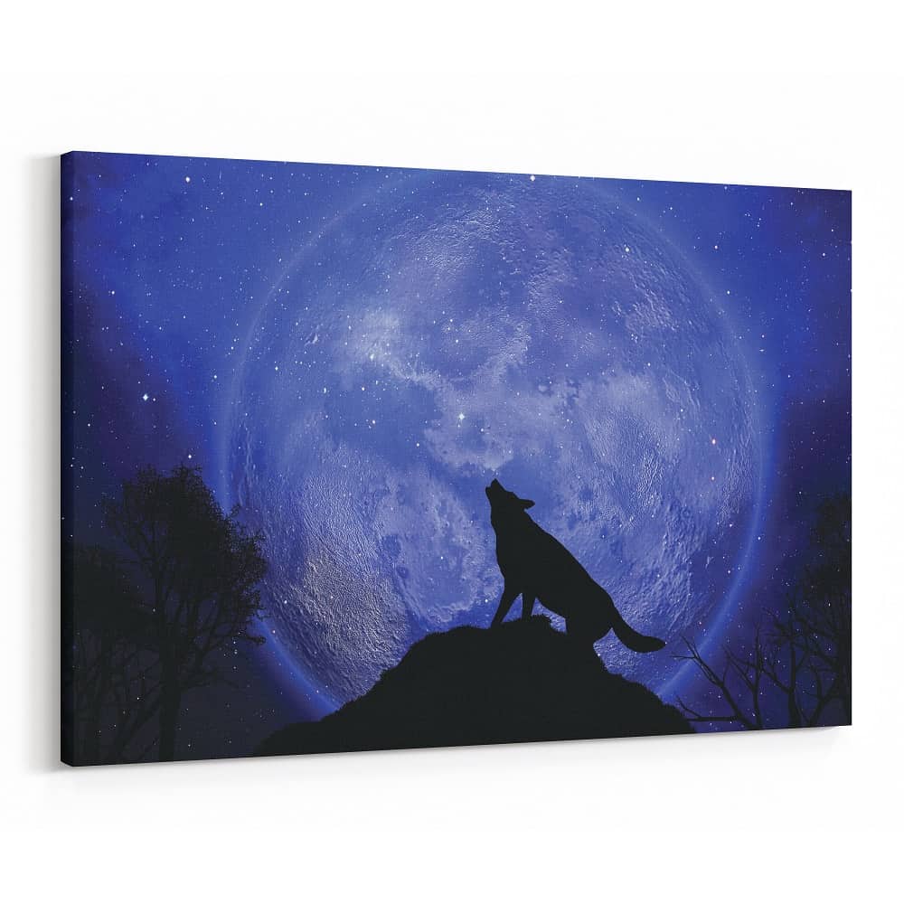 Wolf Howling At The Moon Silhouette Canvas Wall Art