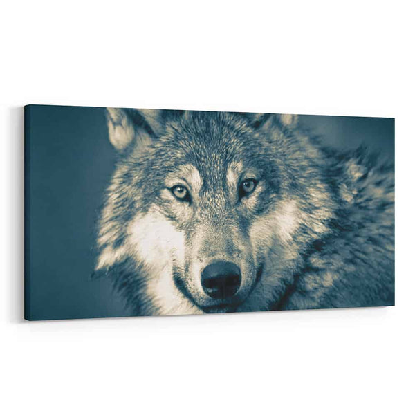 Wolf In Forest – Close Up Sepia Canvas Wall Art