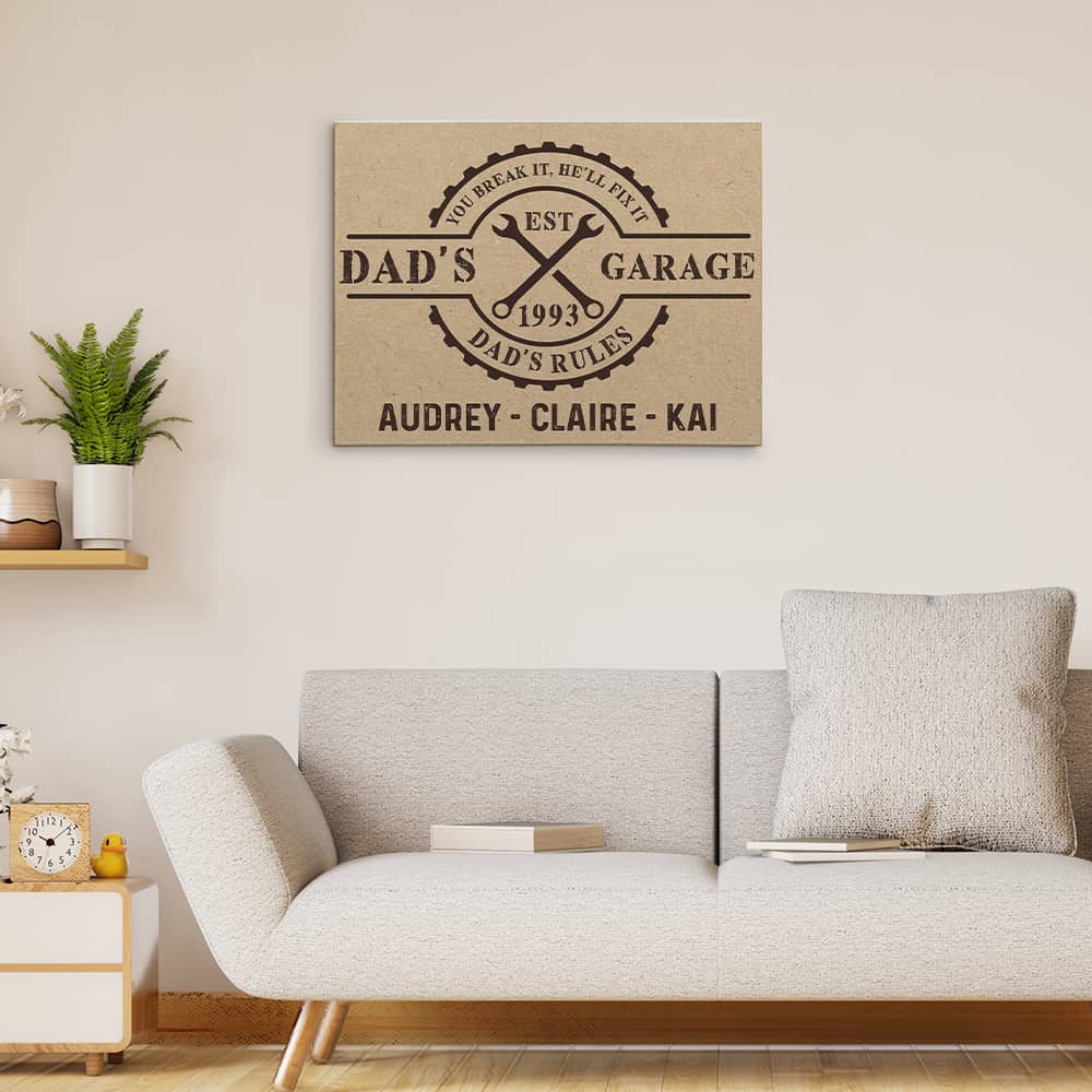 You Break It, He’ll Fix It. Dad’s Garage Photo Canvas Print