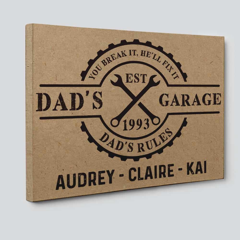You Break It, He’ll Fix It. Dad’s Garage Photo Canvas Print
