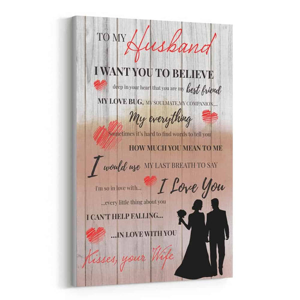 “You Are My Best Friend, My Love Bug” Wedding Couple Silhouette Canvas Print