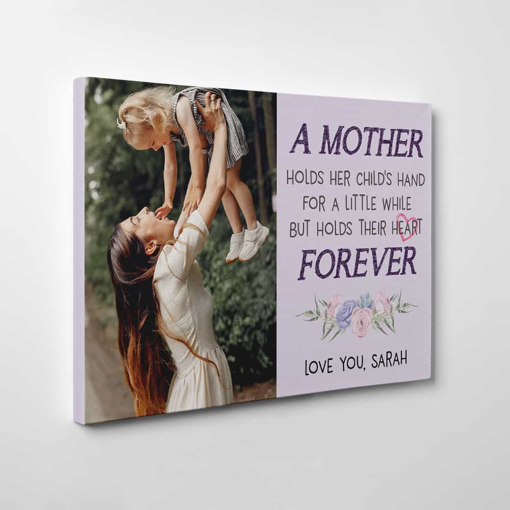 A Mother Holds Her Child’s Hand Heart Forever Custom Photo Canvas Print