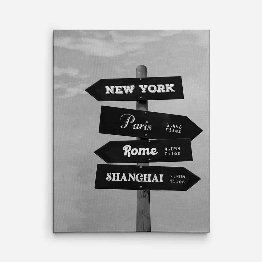 Custom Travel Signpost Canvas Print With Destination Cities
