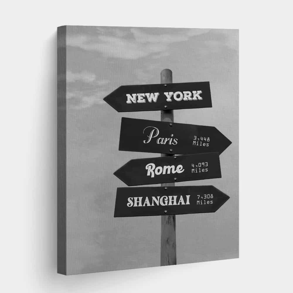 Custom Travel Signpost Canvas Print With Destination Cities