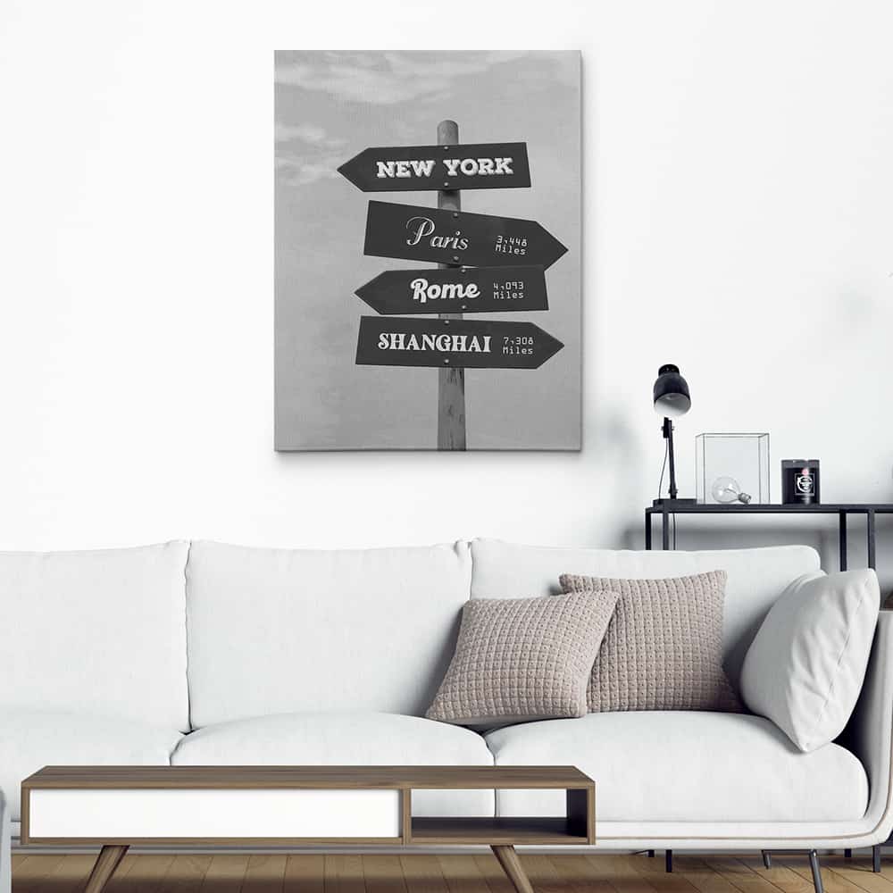 Custom Travel Signpost Canvas Print With Destination Cities