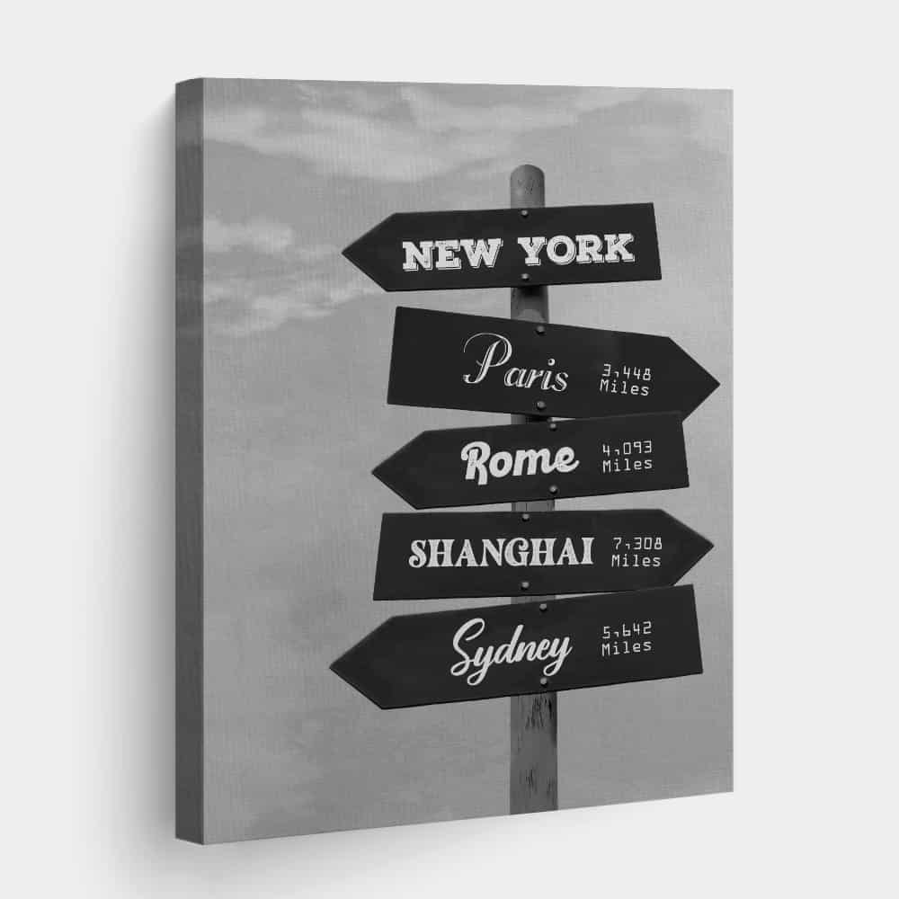 Custom Travel Signpost Canvas Print With Destination Cities