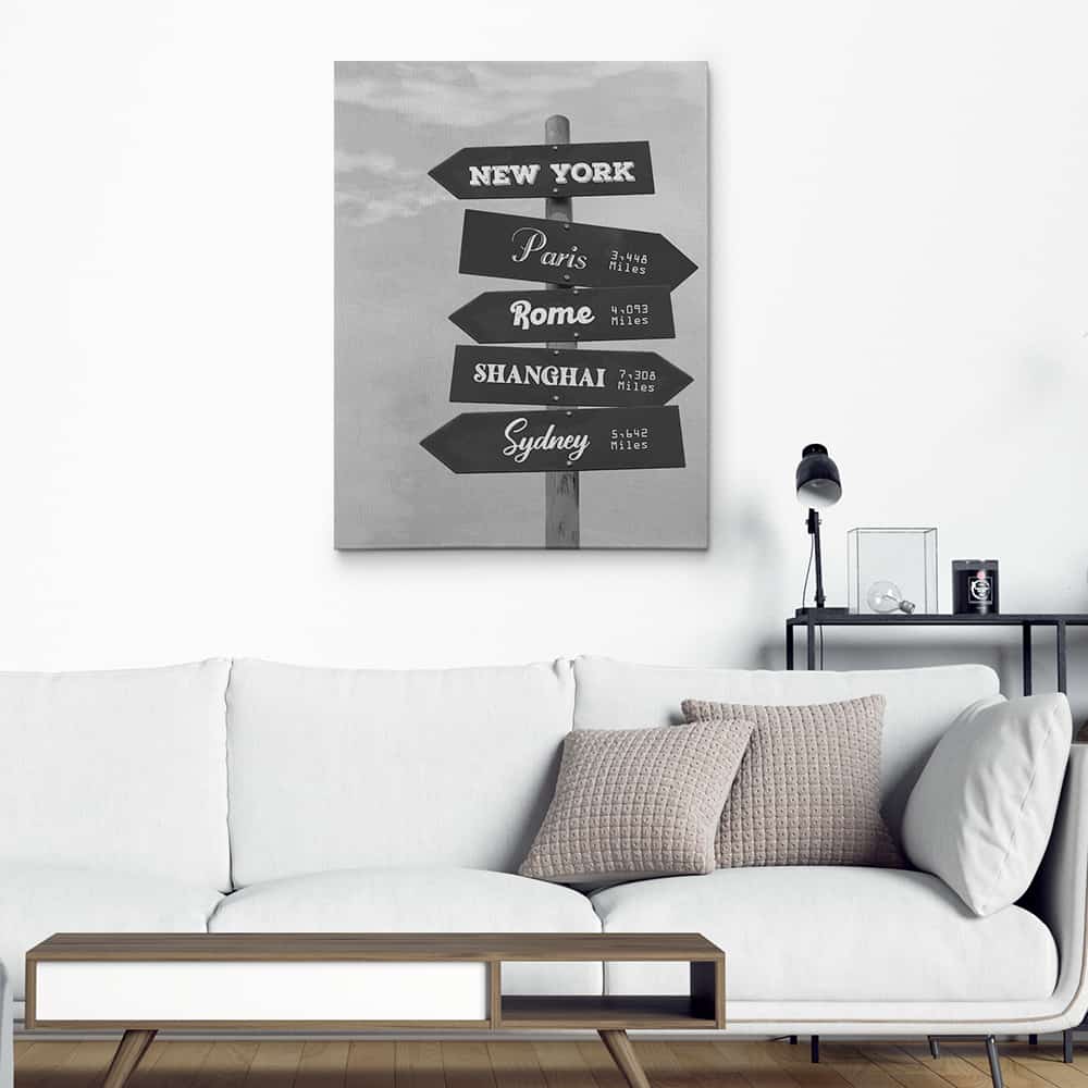Custom Travel Signpost Canvas Print With Destination Cities