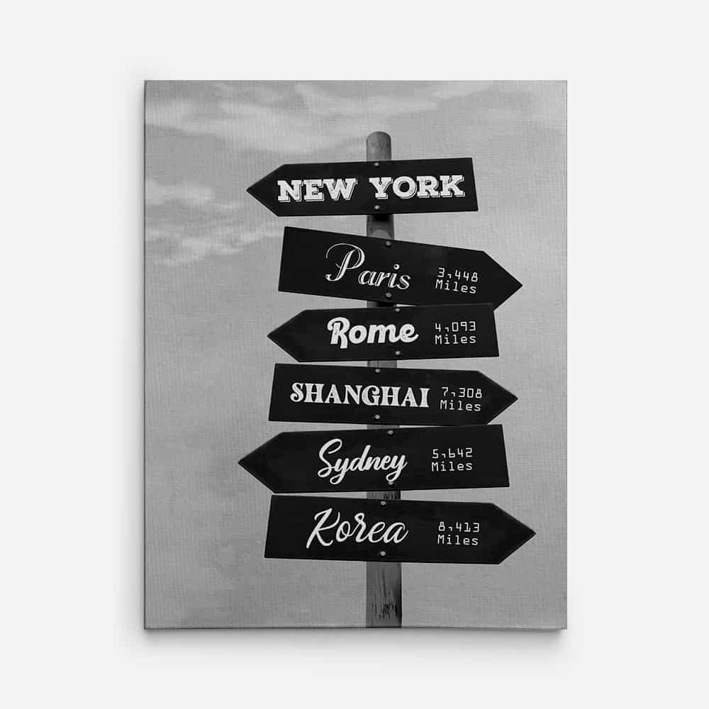 Custom Travel Signpost Canvas Print With Destination Cities