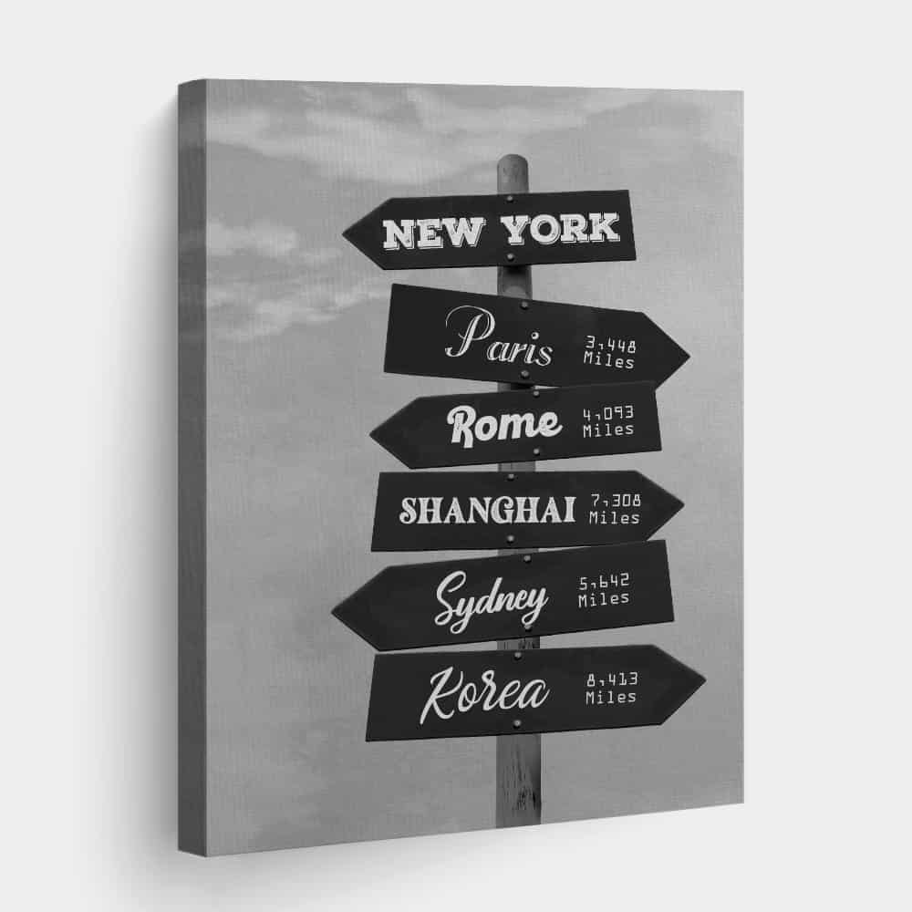 Custom Travel Signpost Canvas Print With Destination Cities