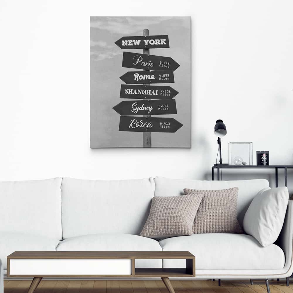 Custom Travel Signpost Canvas Print With Destination Cities
