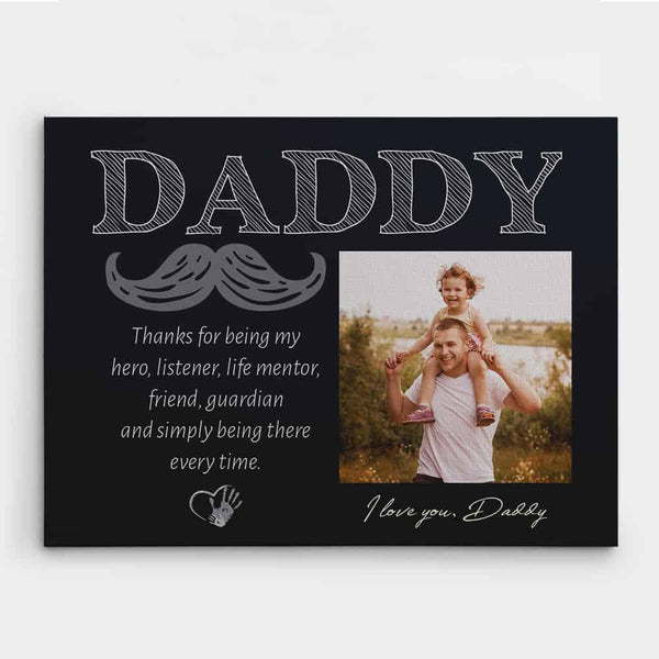Daddy Thanks For Being My Hero Custom Photo Canvas Print