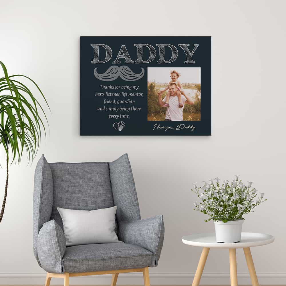 Daddy Thanks For Being My Hero Custom Photo Canvas Print