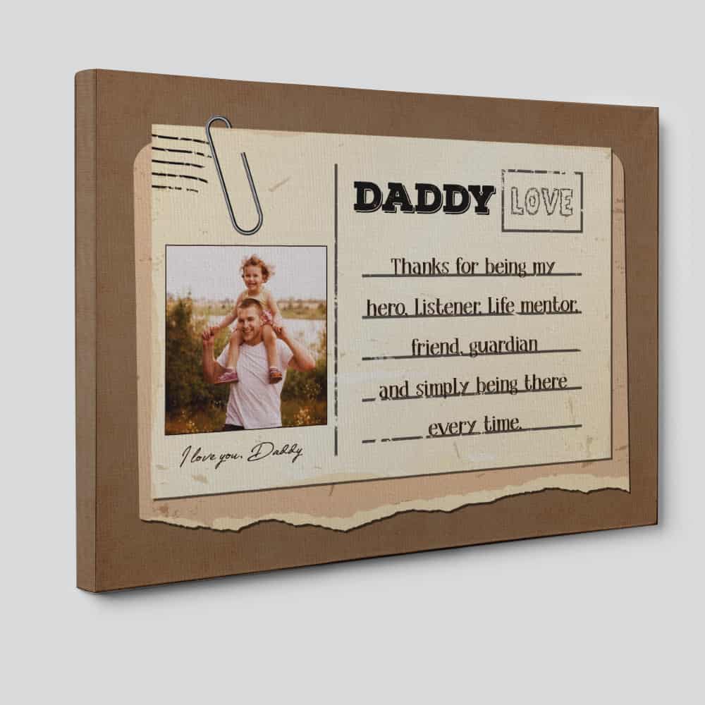 Daddy Thanks For Being My Hero Custom Photo Canvas Print