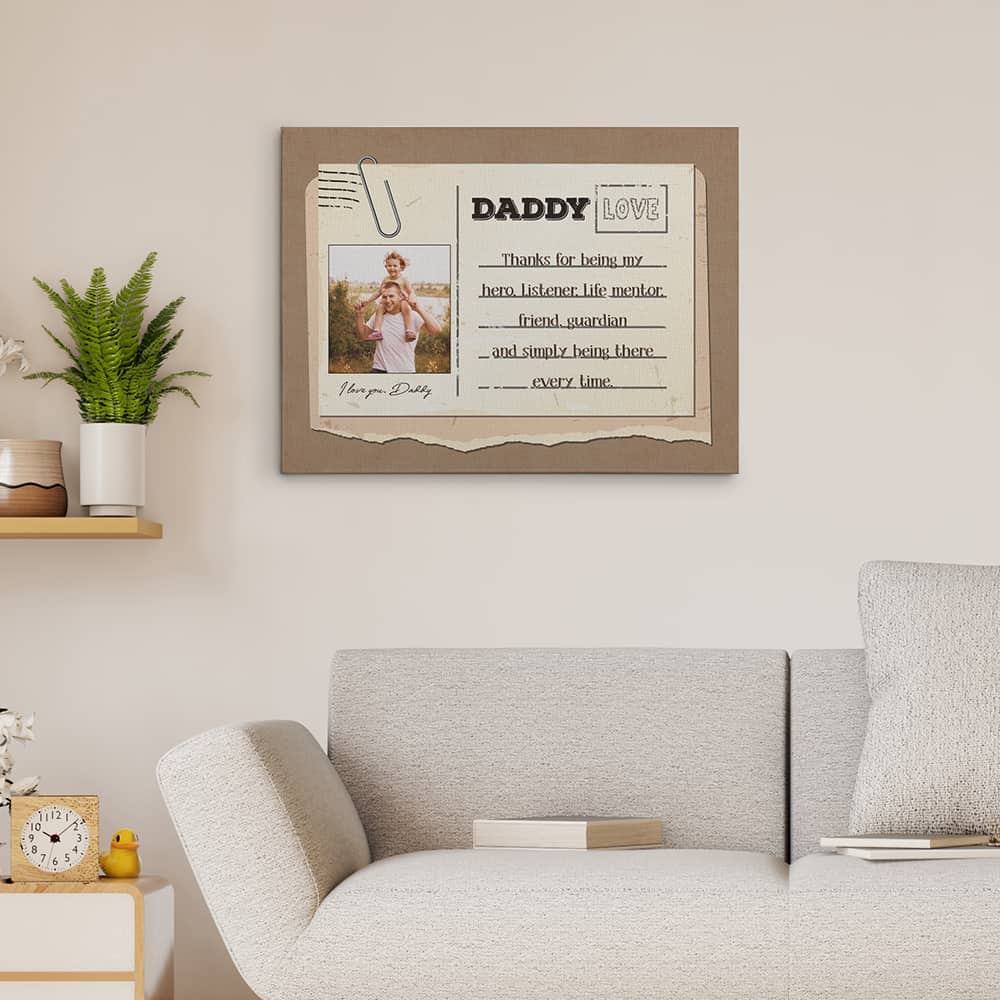 Daddy Thanks For Being My Hero Custom Photo Canvas Print