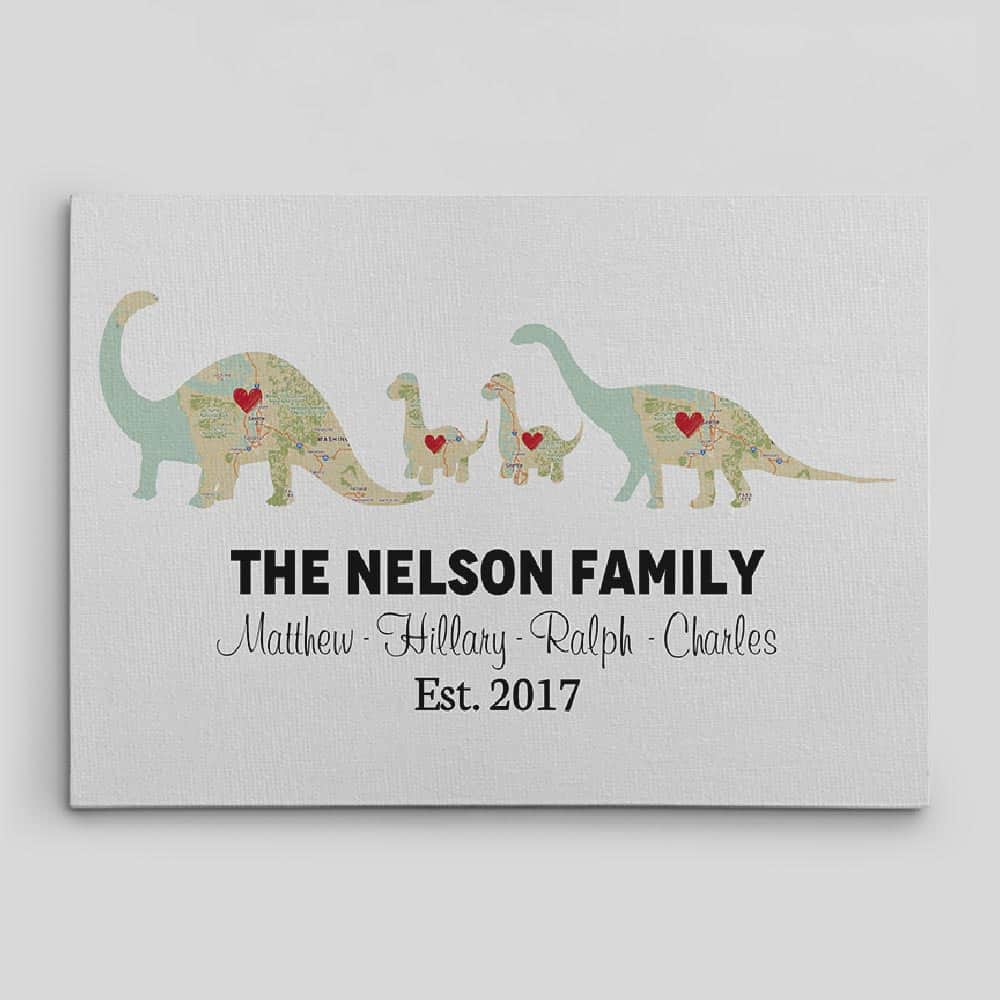 Dinosaur Family Map Canvas Print - 2 kids