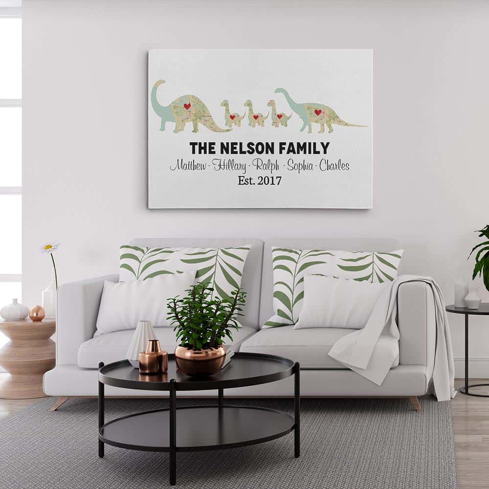 Dinosaur Family Map Canvas Print Hung On The Wall