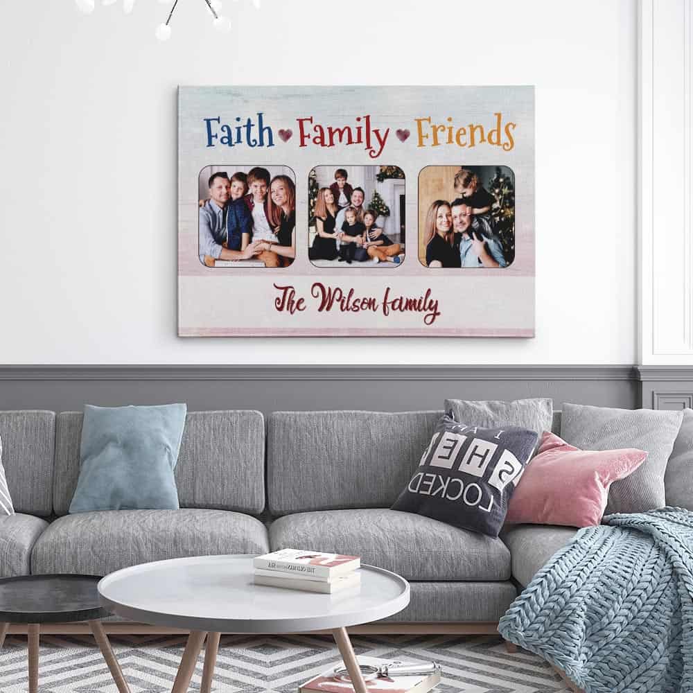 Faith Family Friends Custom 3 Photos Canvas Print