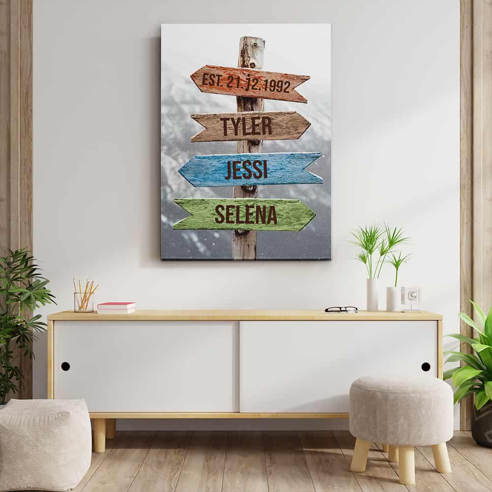 Family Street Sign Custom Canvas Print - Mountain
