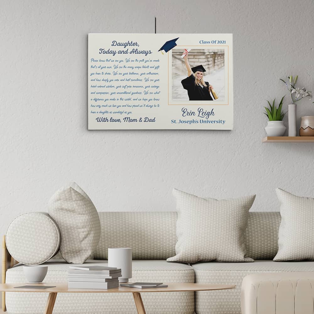 Daughter Today and Always Graduation Photo Canvas Print - Room View