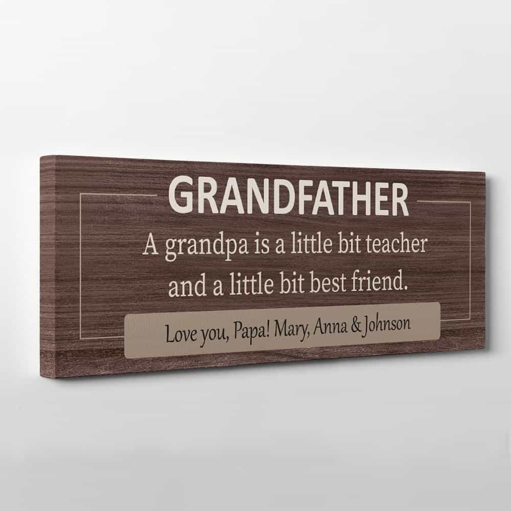 A Grandpa is a Little Bit Teacher and a Little Bit Best Friend Custom Name Canvas Print