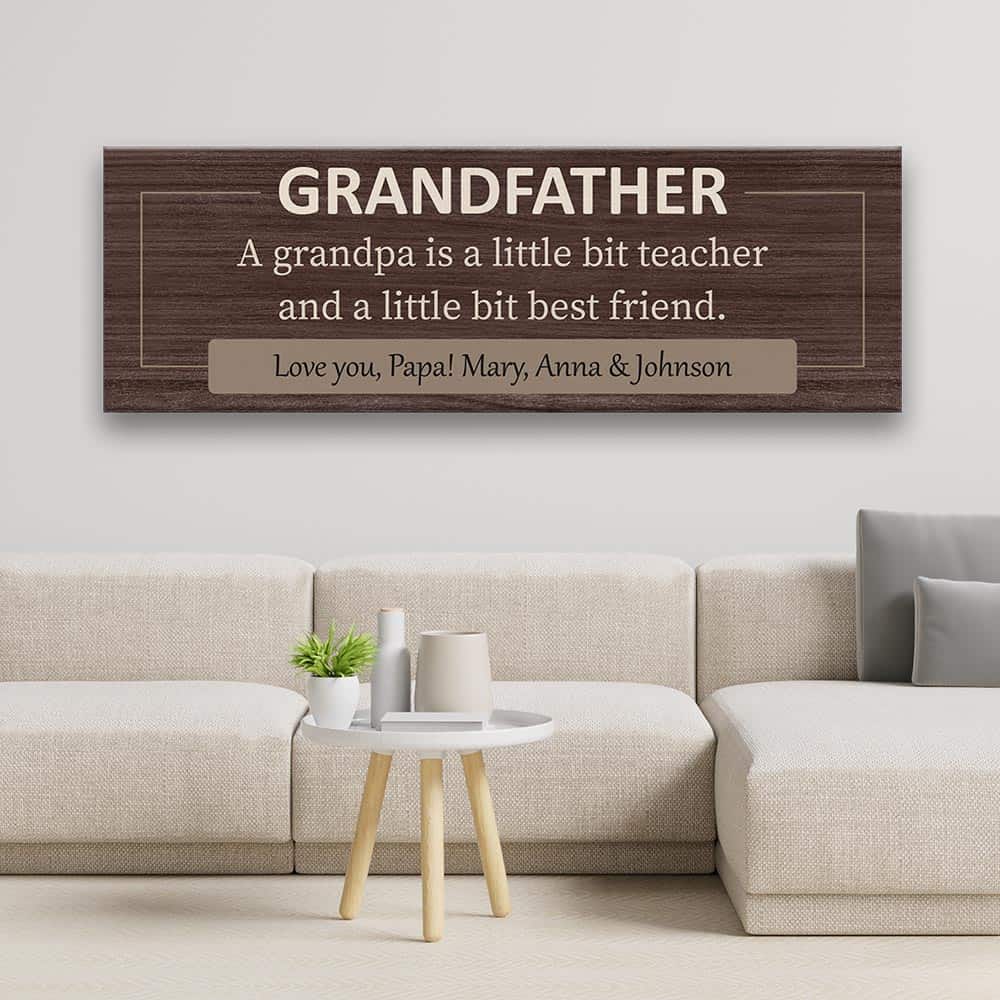 A Grandpa is a Little Bit Teacher and a Little Bit Best Friend Custom Name Canvas Print